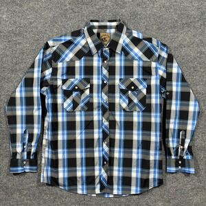 Coevals Club Mens Western Pearl Snap Shirt XL Blue Black Plaid Cowboy Rodeo